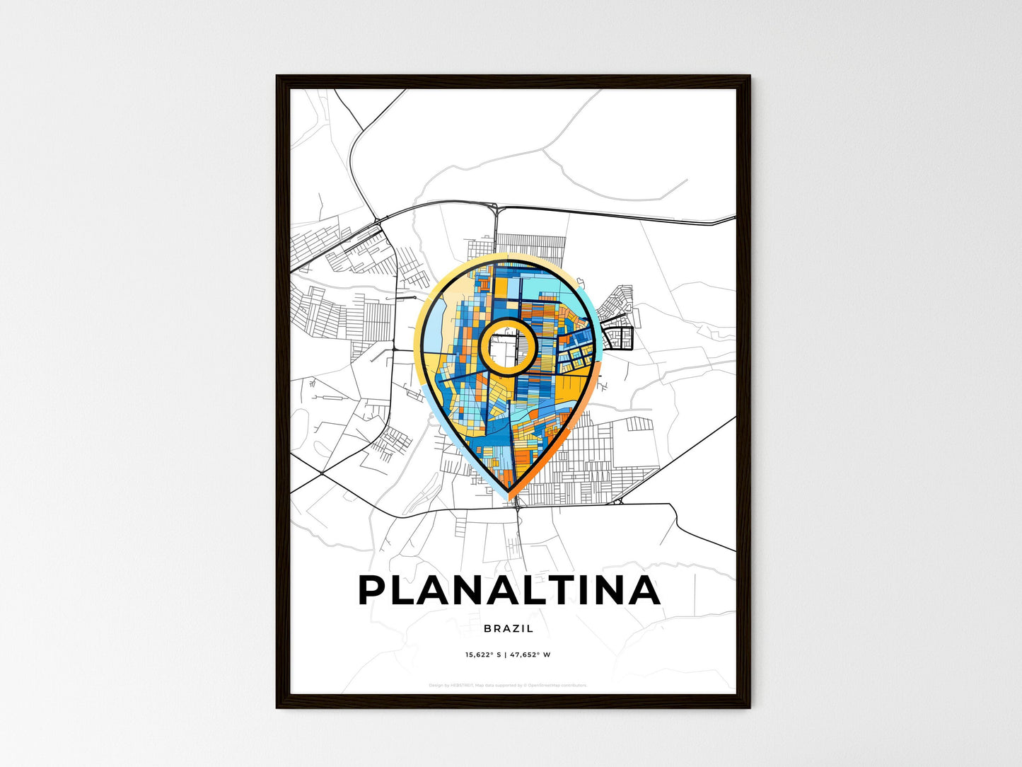 PLANALTINA BRAZIL minimal art map with a colorful icon. Where it all began, Couple map gift. Style 1