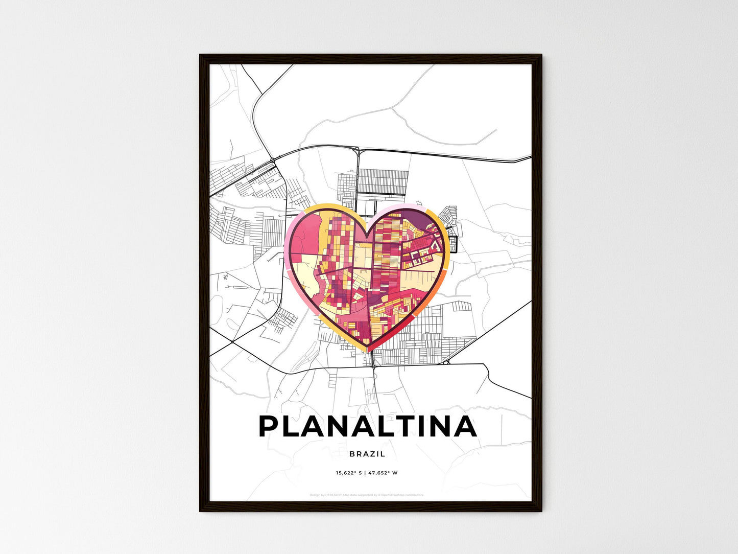 PLANALTINA BRAZIL minimal art map with a colorful icon. Where it all began, Couple map gift. Style 2