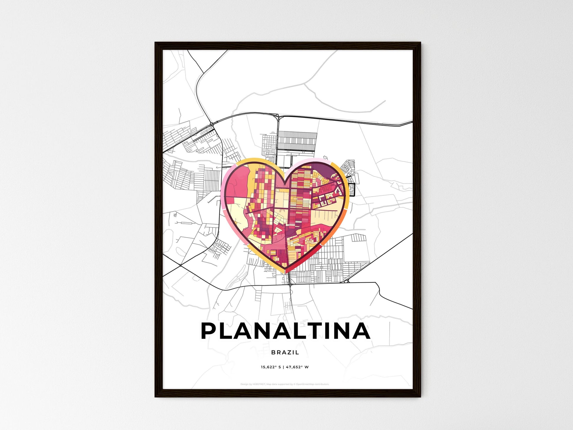 PLANALTINA BRAZIL minimal art map with a colorful icon. Where it all began, Couple map gift. Style 2