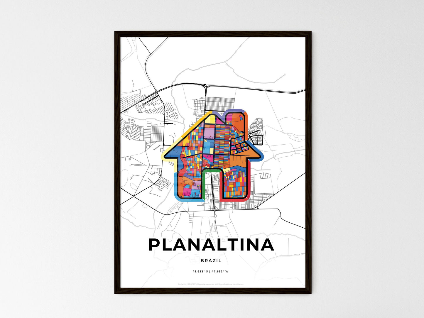 PLANALTINA BRAZIL minimal art map with a colorful icon. Where it all began, Couple map gift. Style 3