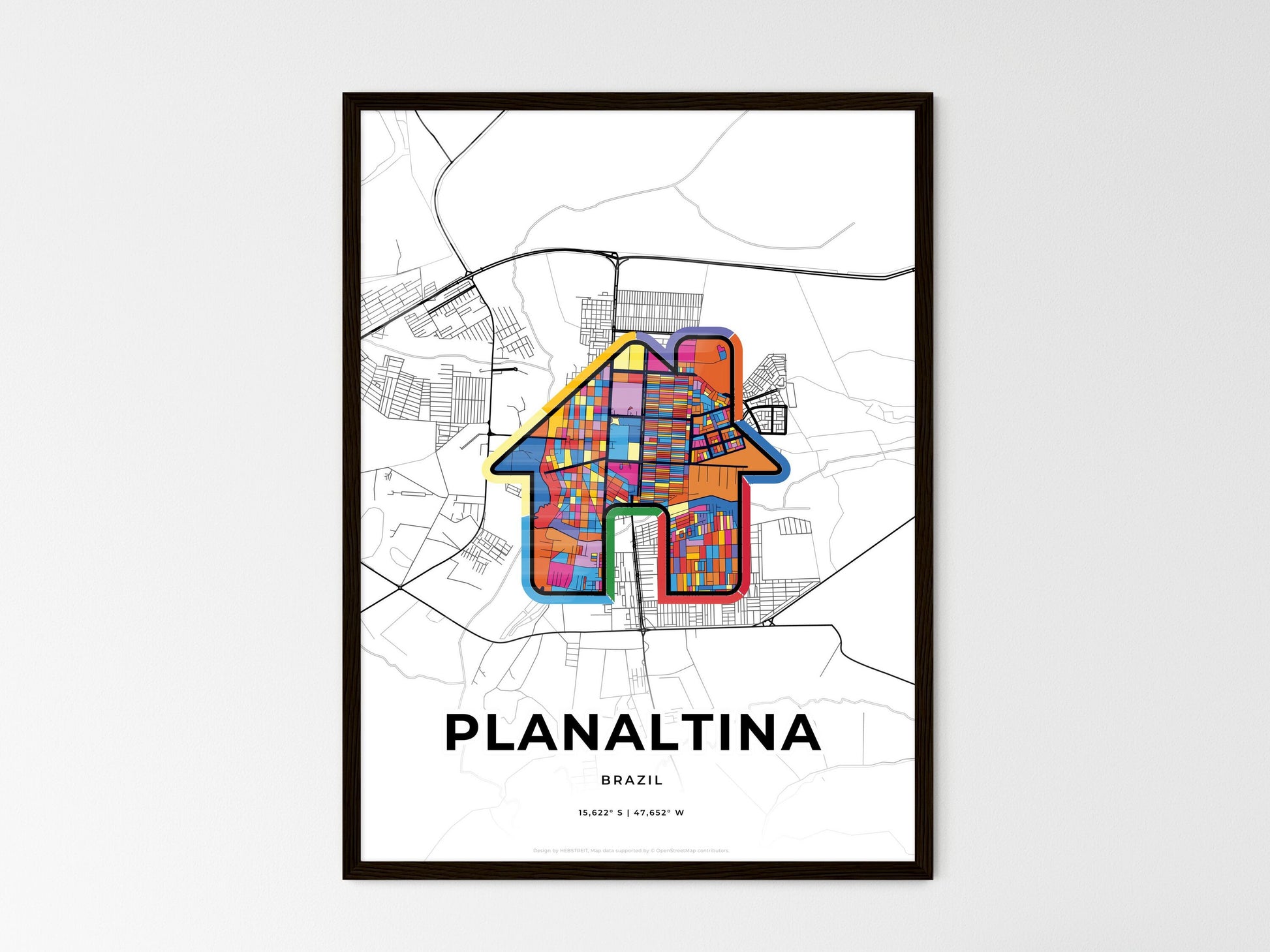 PLANALTINA BRAZIL minimal art map with a colorful icon. Where it all began, Couple map gift. Style 3