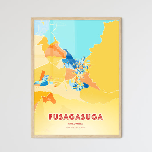 Colorful FUSAGASUGA COLOMBIA Fine Art Map Blue Orange
