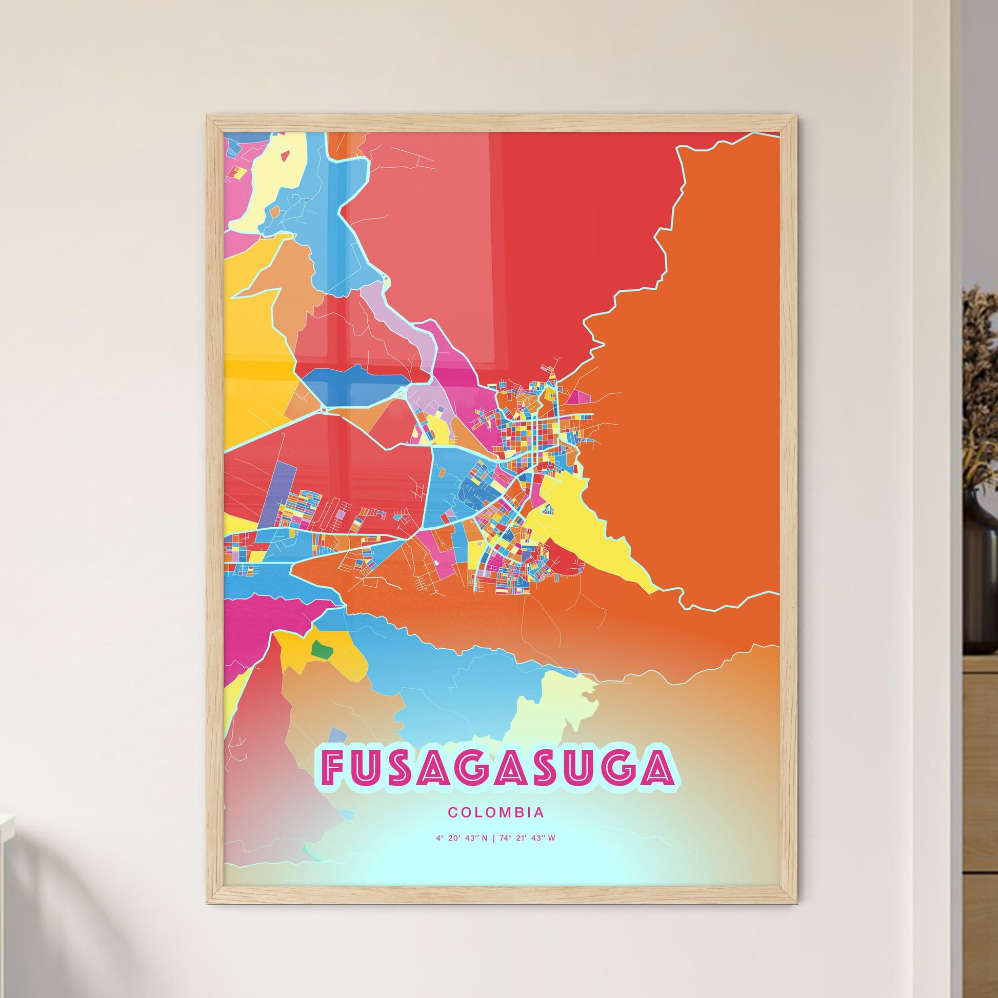 Colorful FUSAGASUGA COLOMBIA Fine Art Map Crazy Colors
