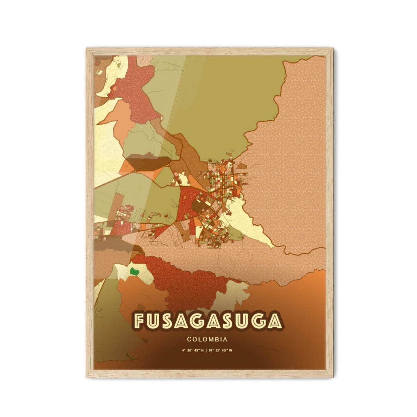 Colorful FUSAGASUGA COLOMBIA Fine Art Map Farmhouse