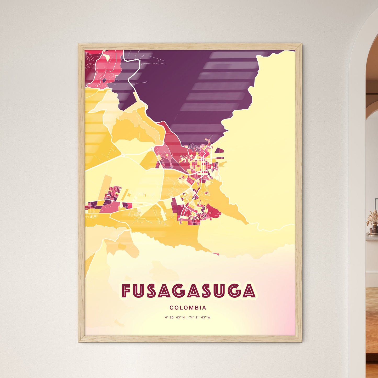 Colorful FUSAGASUGA COLOMBIA Fine Art Map Hot Red