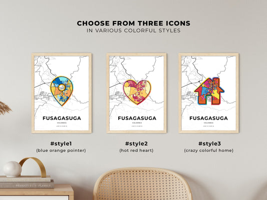 Fusagasuga Colombia maps with colorful icons
