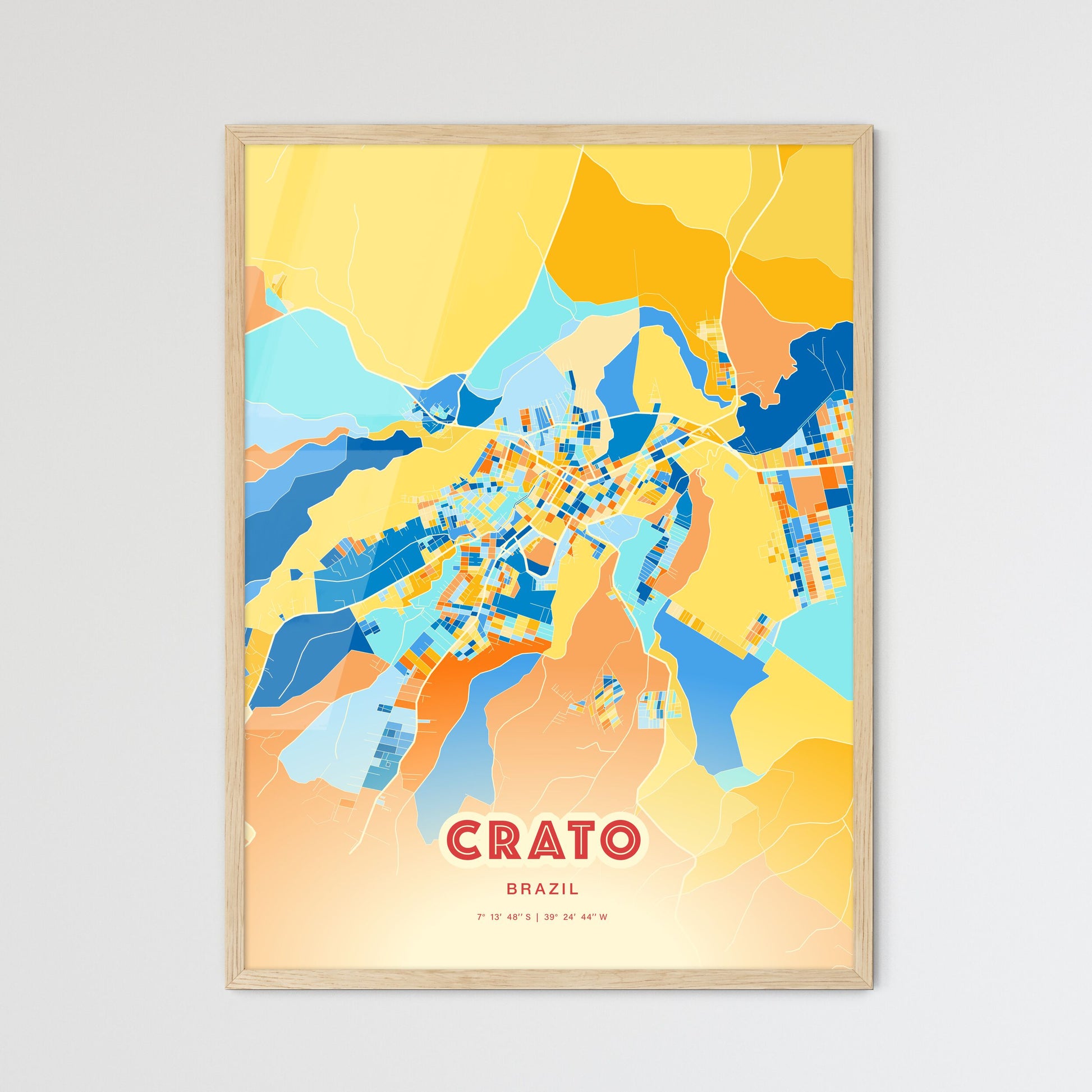 Colorful CRATO BRAZIL Fine Art Map Blue Orange