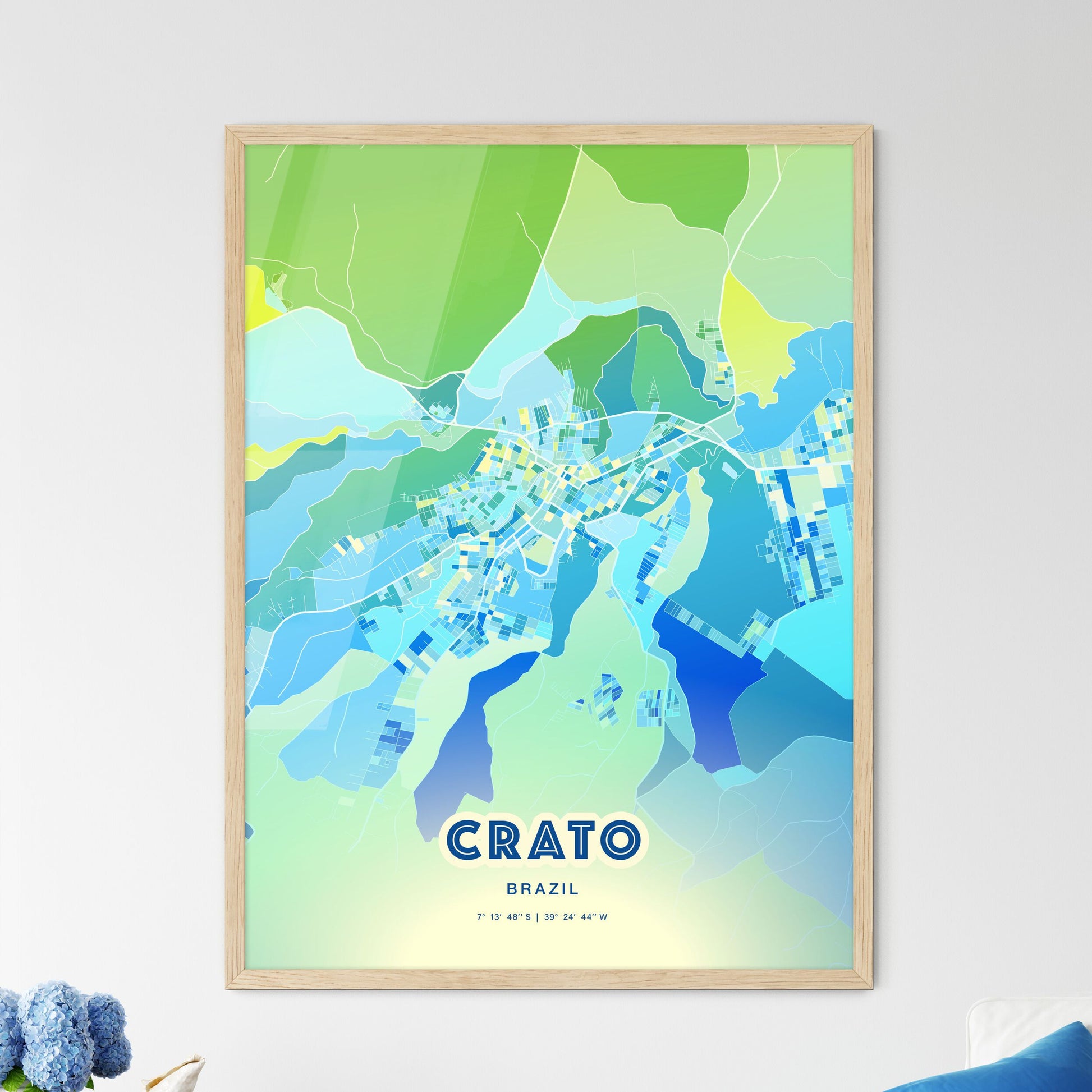 Colorful CRATO BRAZIL Fine Art Map Cool Blue