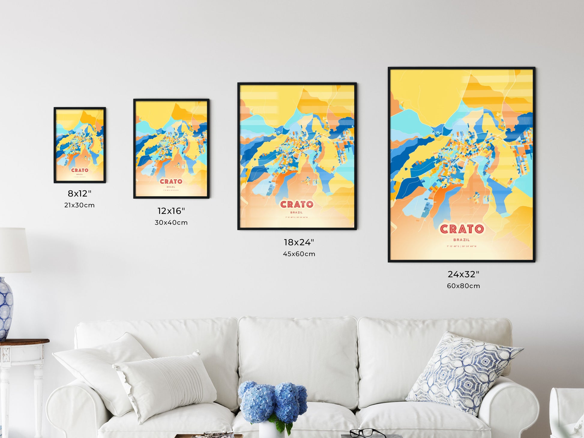 Colorful CRATO BRAZIL Fine Art Map Blue Orange