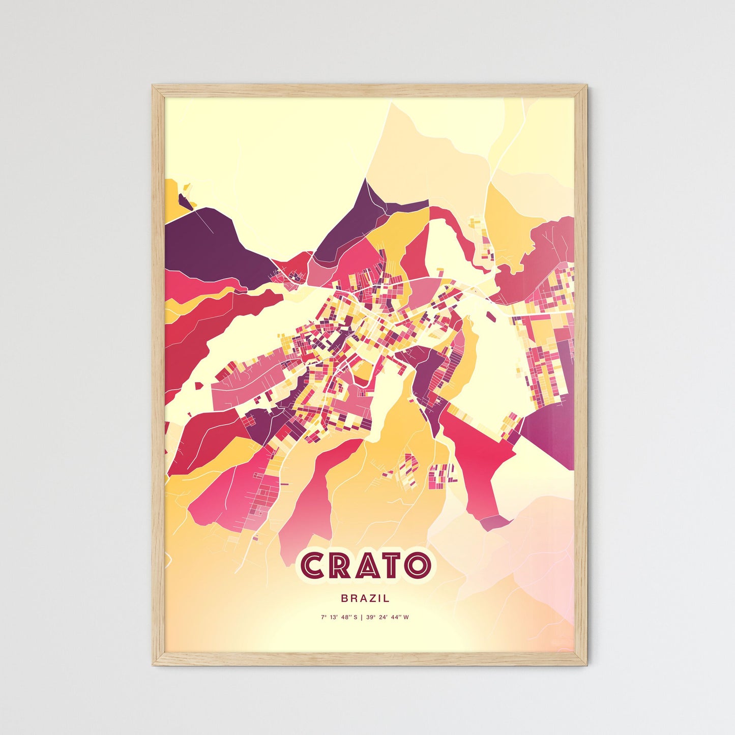 Colorful CRATO BRAZIL Fine Art Map Hot Red