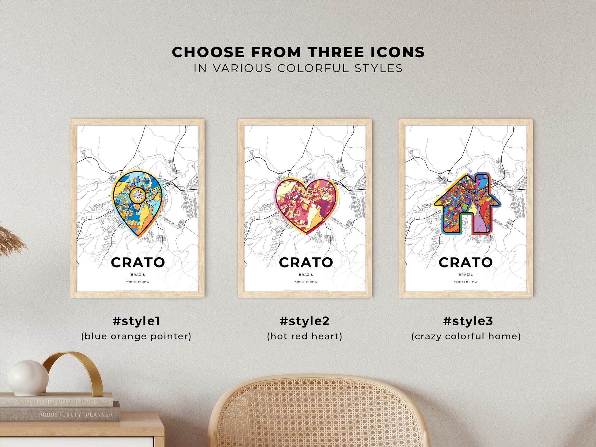 Crato Brazil maps with colorful icons