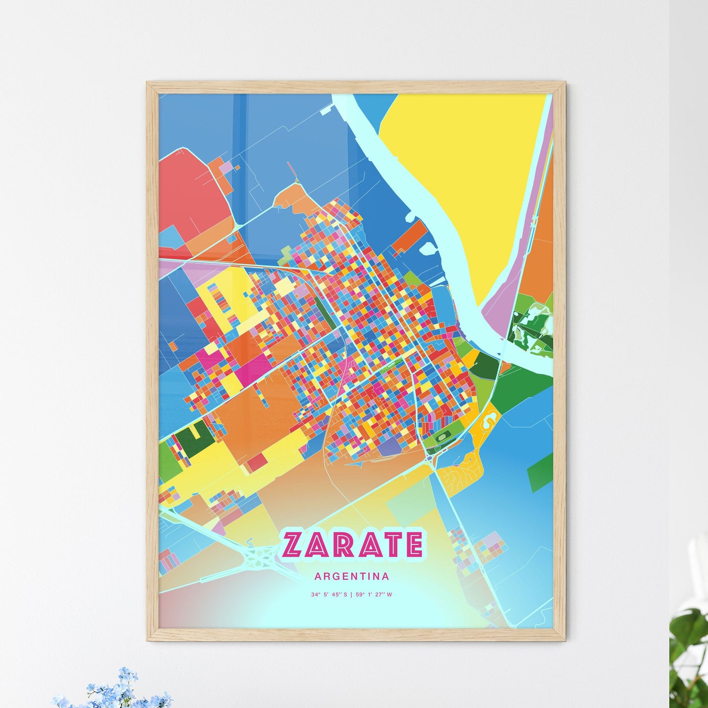 Colorful ZARATE ARGENTINA Fine Art Map Crazy Colors