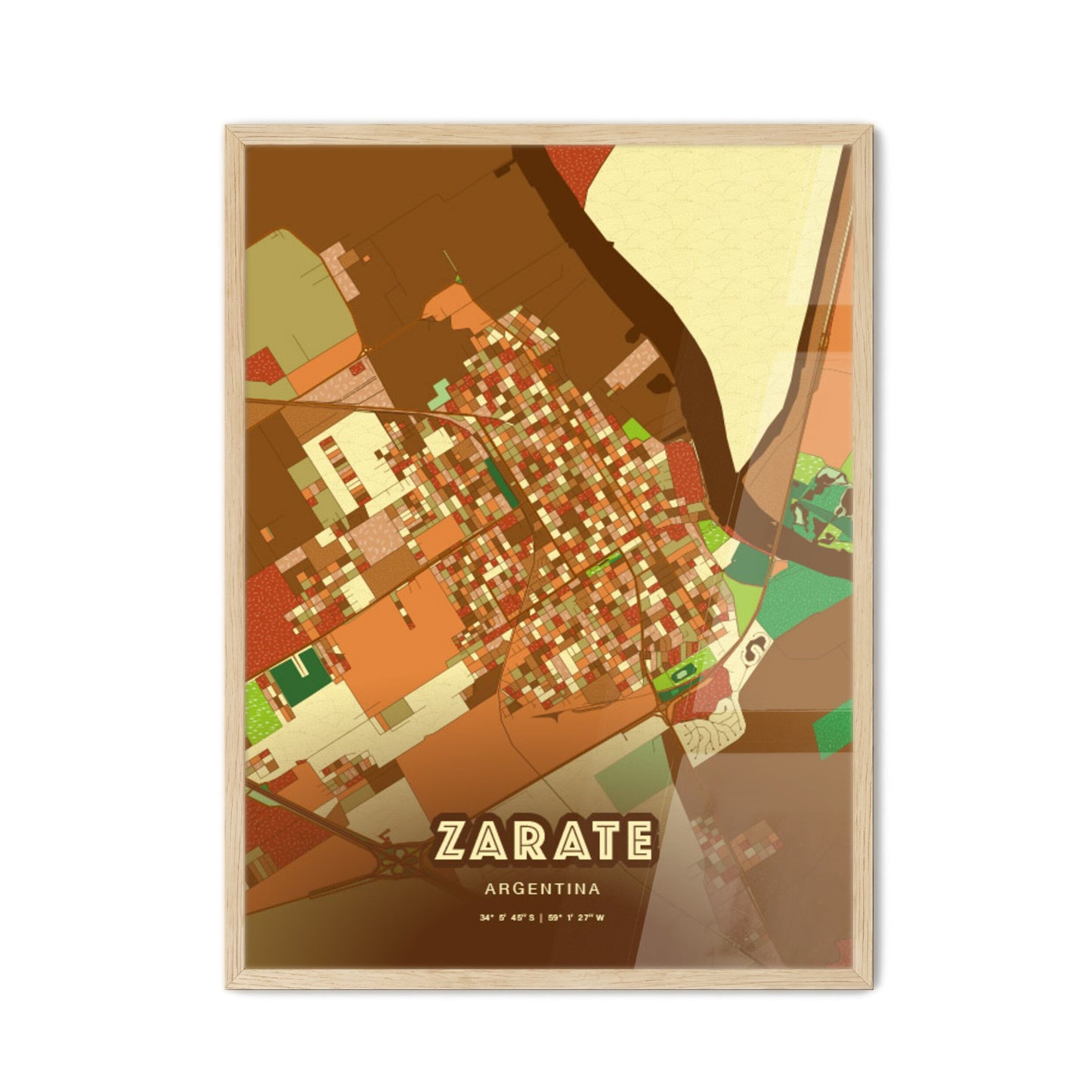 Colorful ZARATE ARGENTINA Fine Art Map Farmhouse