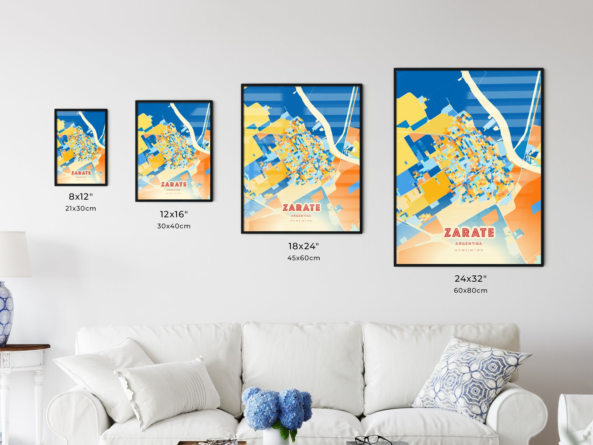 Colorful ZARATE ARGENTINA Fine Art Map Blue Orange