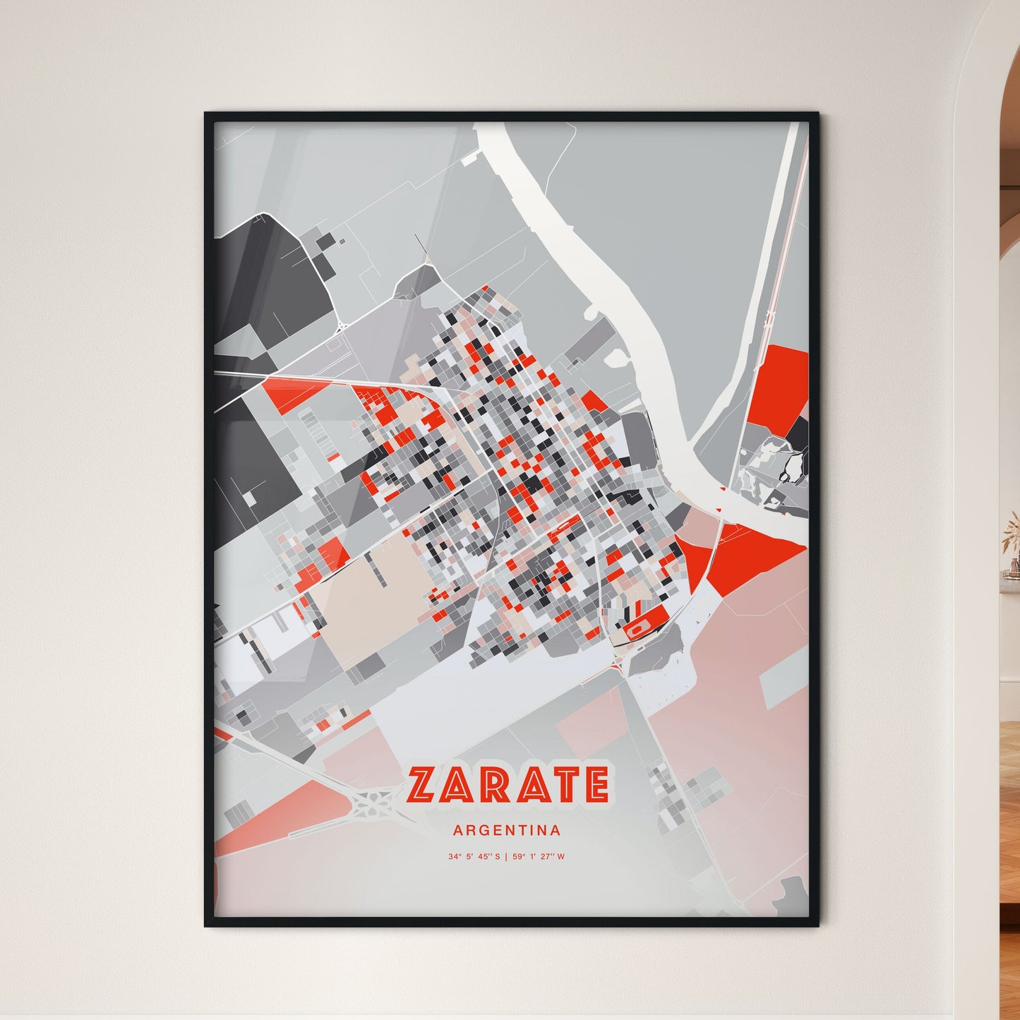 Colorful ZARATE ARGENTINA Fine Art Map Modern