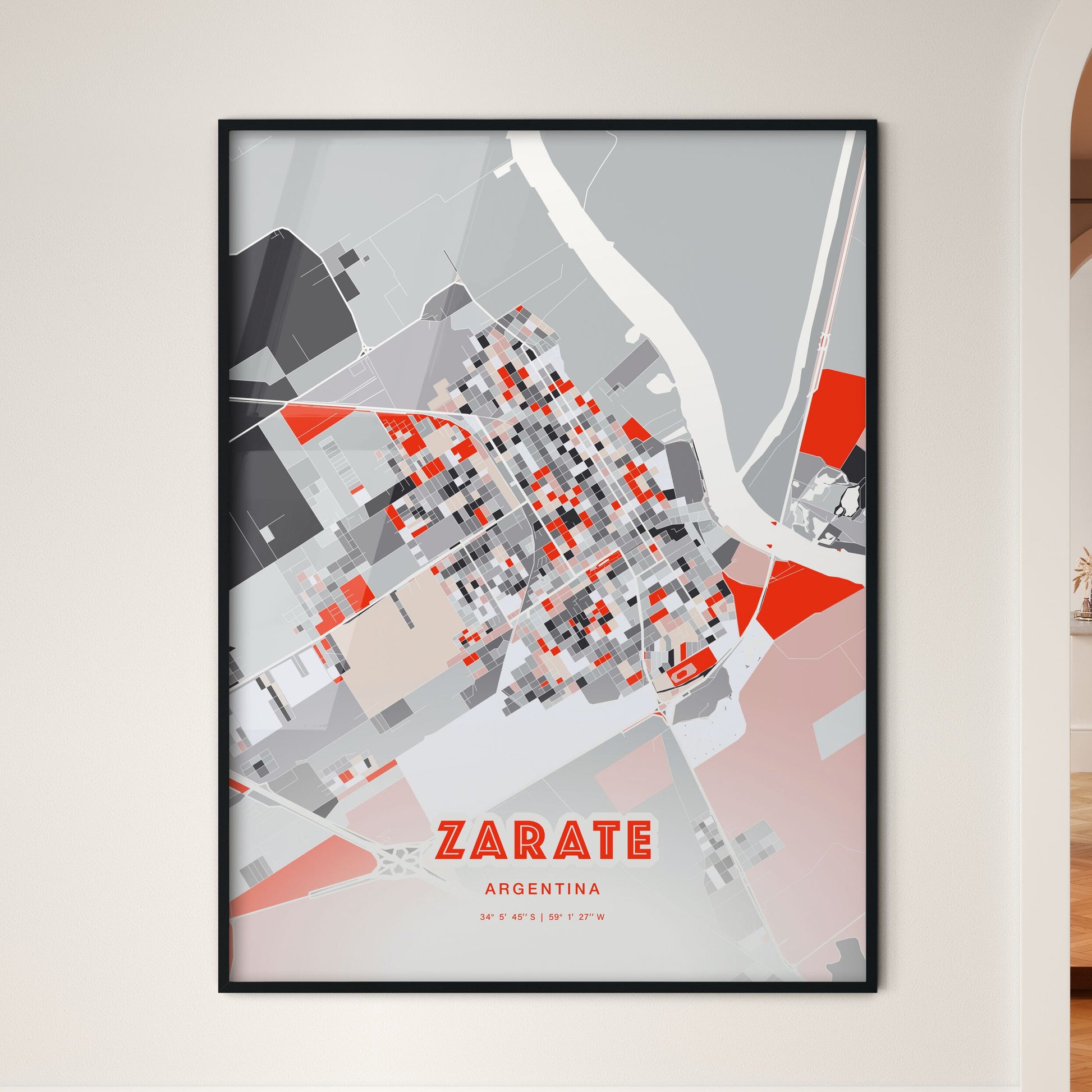 Colorful ZARATE ARGENTINA Fine Art Map Modern