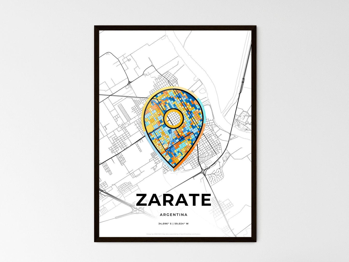 ZARATE ARGENTINA minimal art map with a colorful icon. Style 1