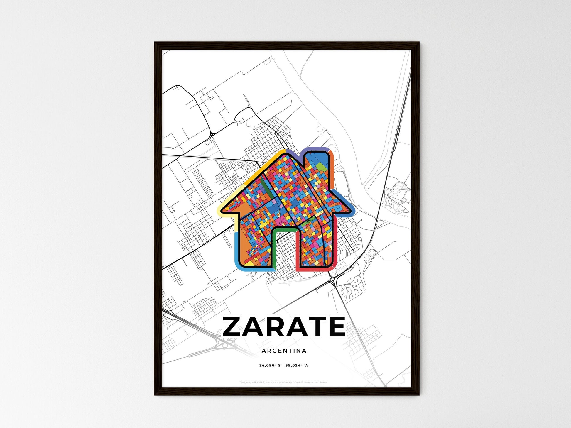 ZARATE ARGENTINA minimal art map with a colorful icon. Style 3