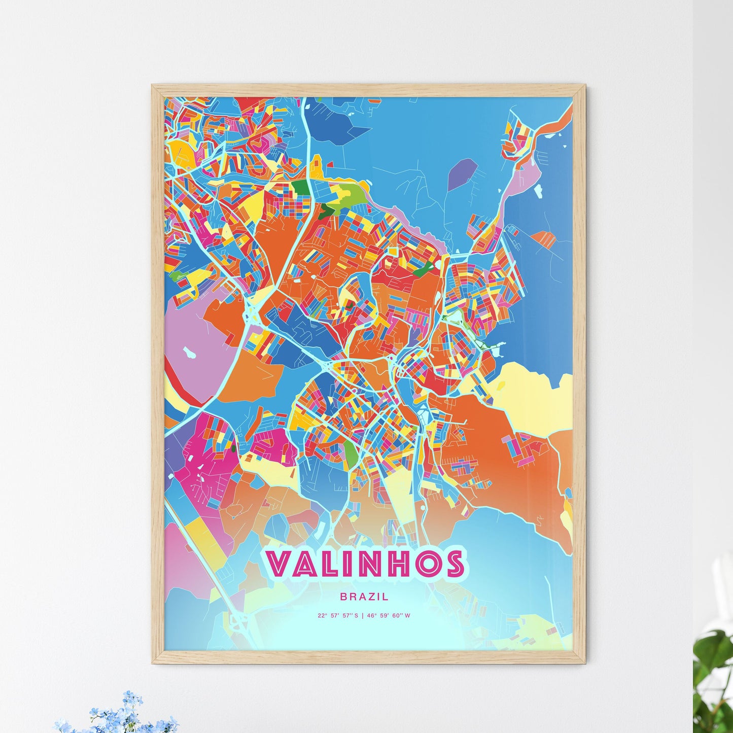 Colorful VALINHOS BRAZIL Fine Art Map Crazy Colors
