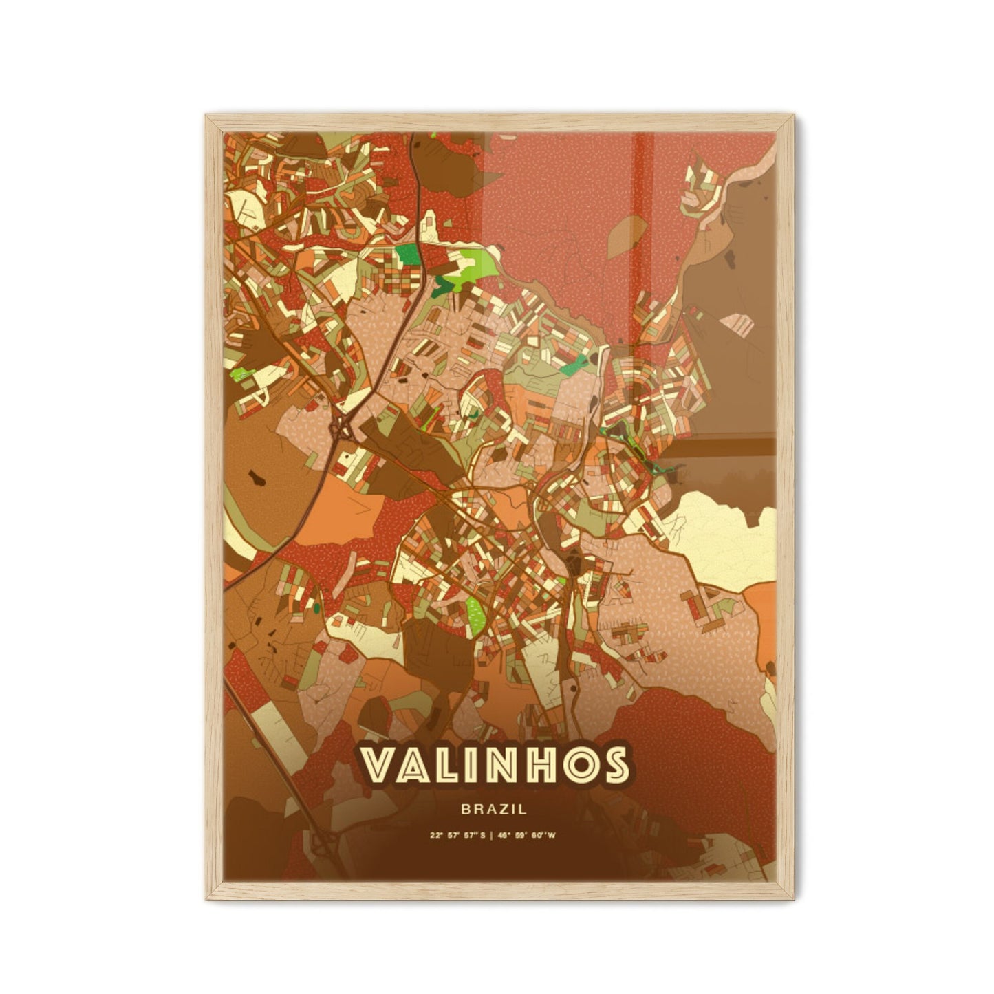 Colorful VALINHOS BRAZIL Fine Art Map Farmhouse