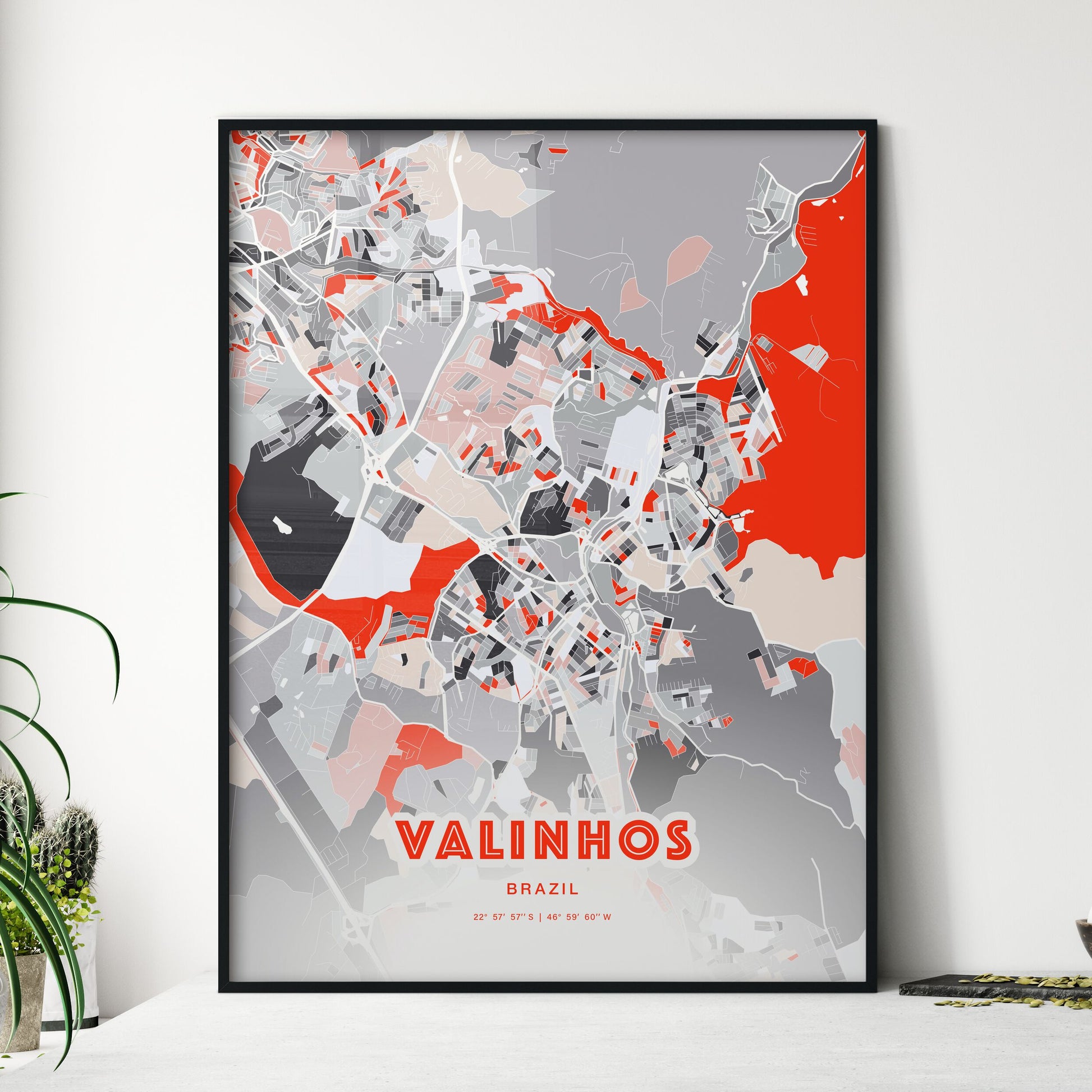 Colorful VALINHOS BRAZIL Fine Art Map Modern