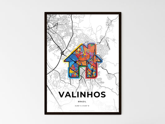 Valinhos Brazil wedding art map with home icon
