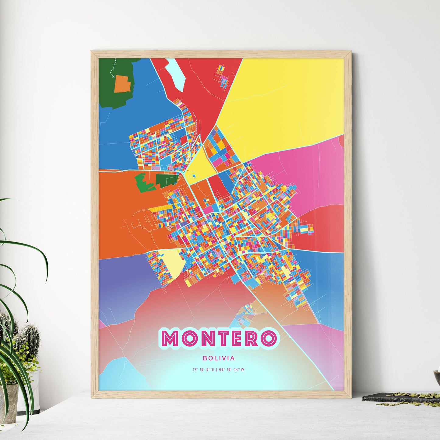 Colorful MONTERO BOLIVIA Fine Art Map Crazy Colors