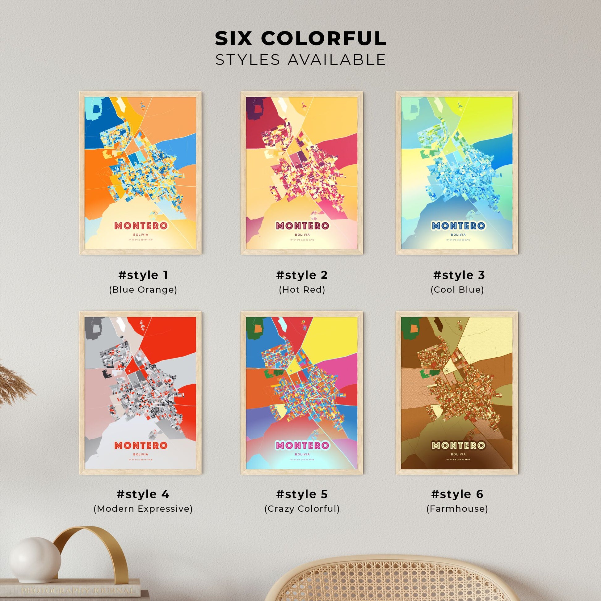 Colorful MONTERO BOLIVIA Fine Art Map Blue Orange