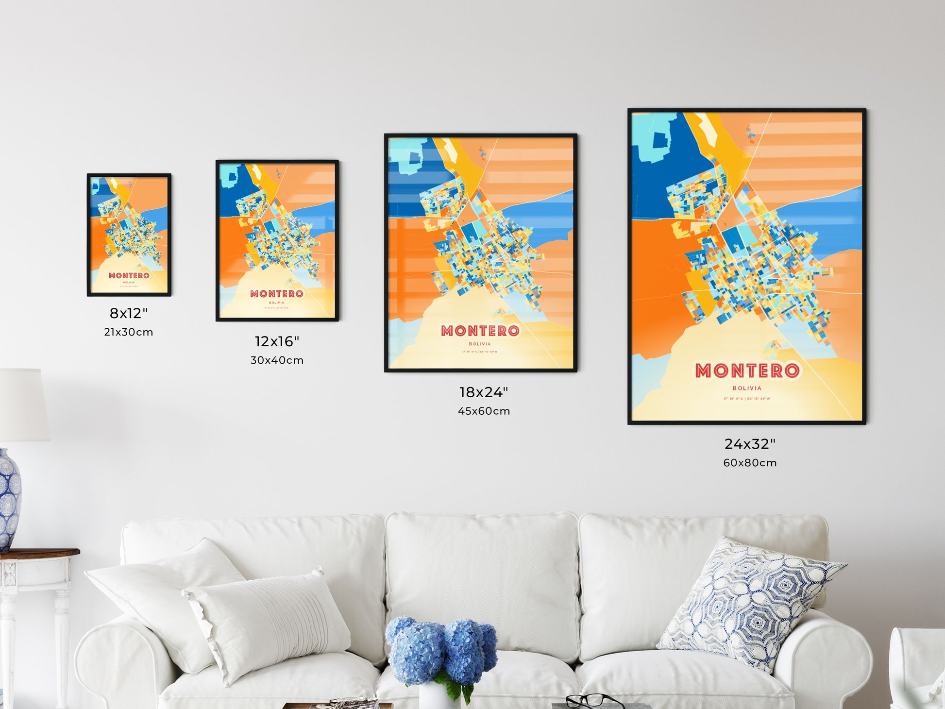 Colorful MONTERO BOLIVIA Fine Art Map Blue Orange