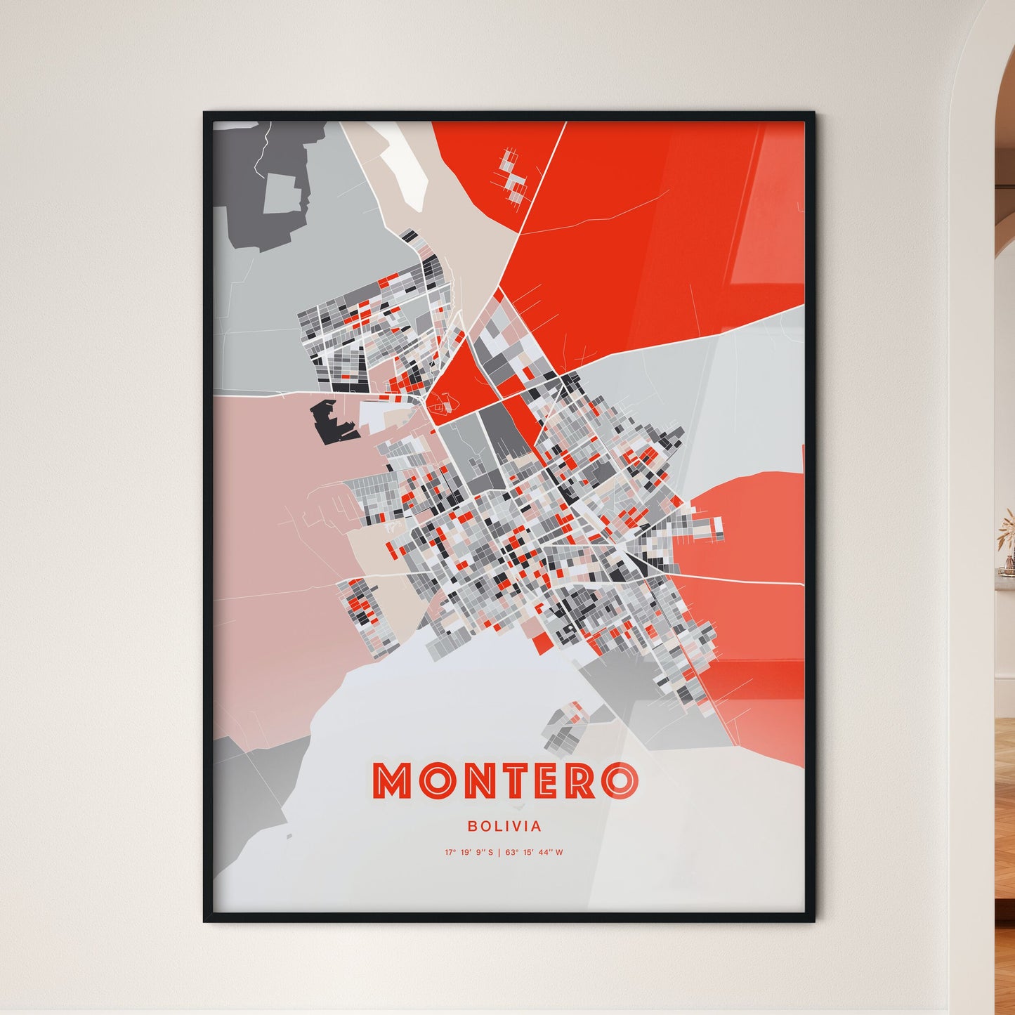 Colorful MONTERO BOLIVIA Fine Art Map Modern