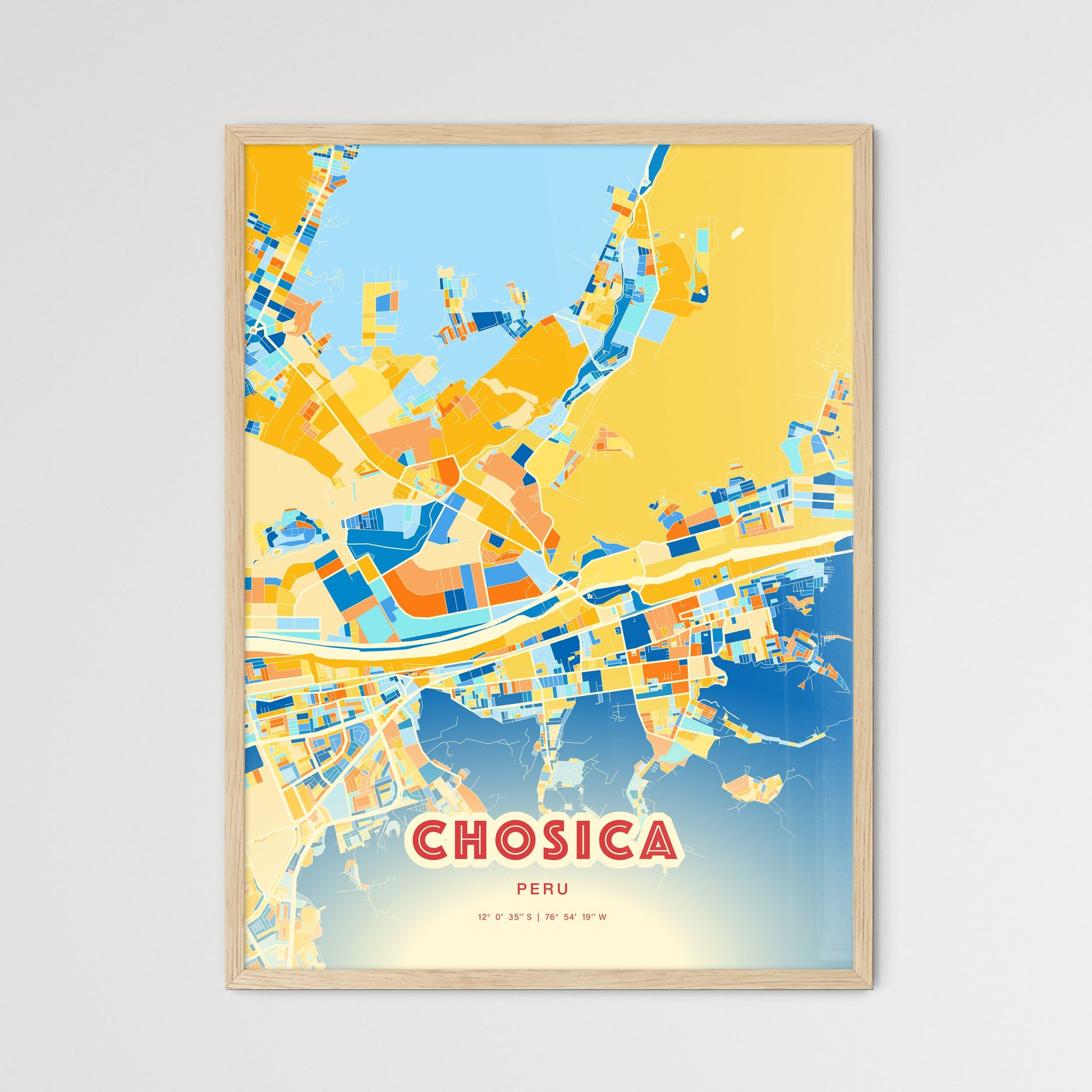 Colorful CHOSICA PERU Fine Art Map Blue Orange