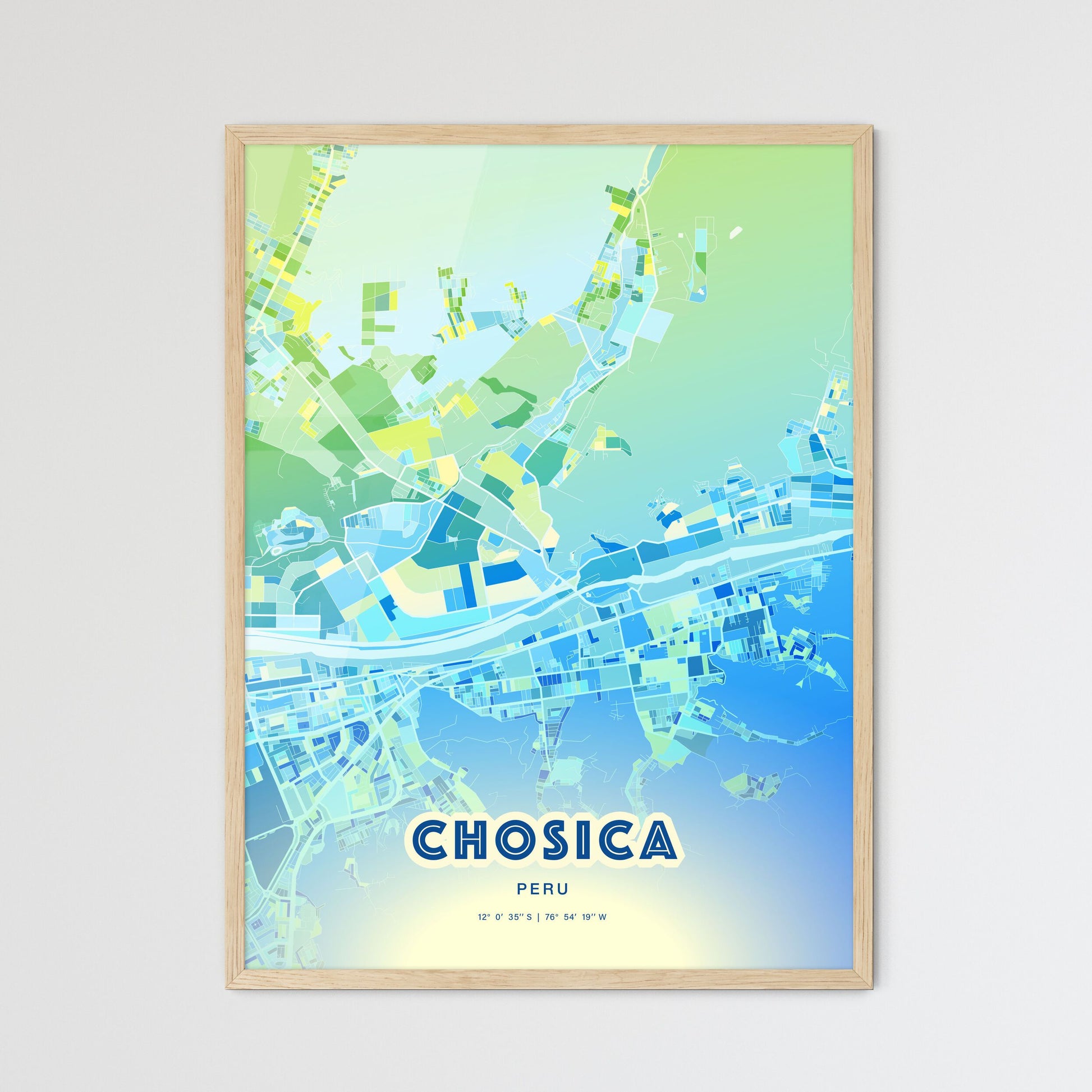 Colorful CHOSICA PERU Fine Art Map Cool Blue