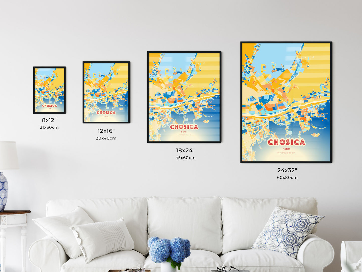 Colorful CHOSICA PERU Fine Art Map Blue Orange