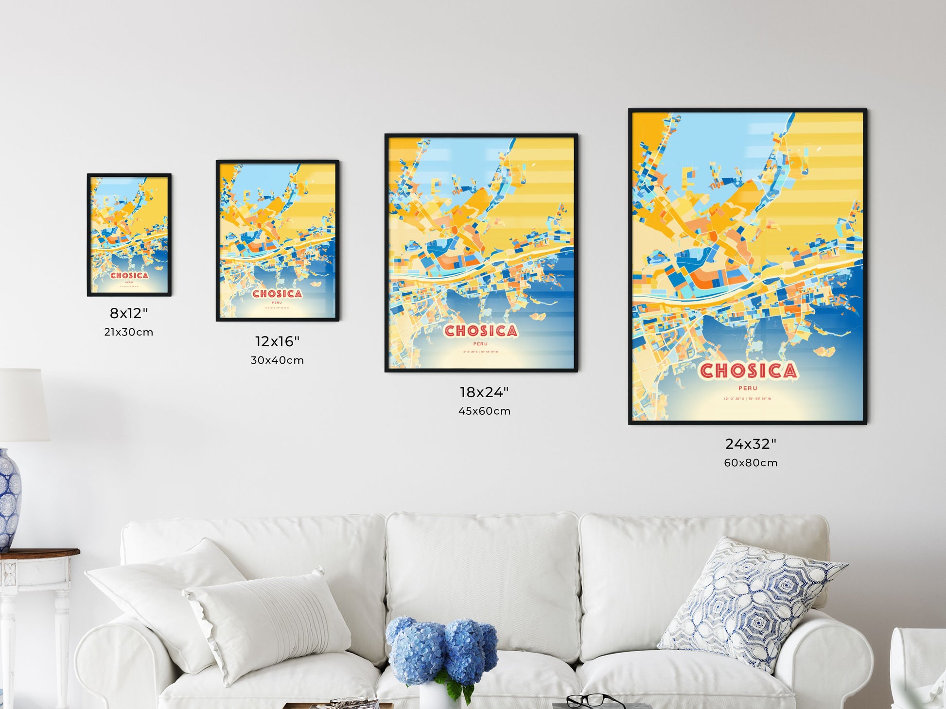 Colorful CHOSICA PERU Fine Art Map Blue Orange