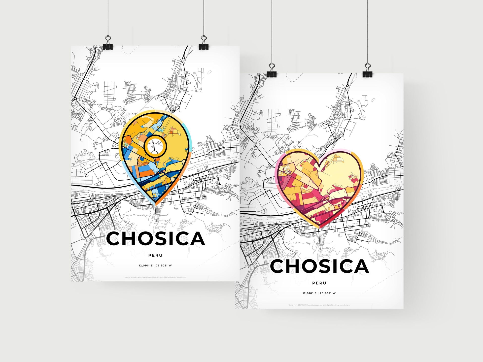 CHOSICA PERU minimal art map with a colorful icon. Where it all began, Couple map gift.
