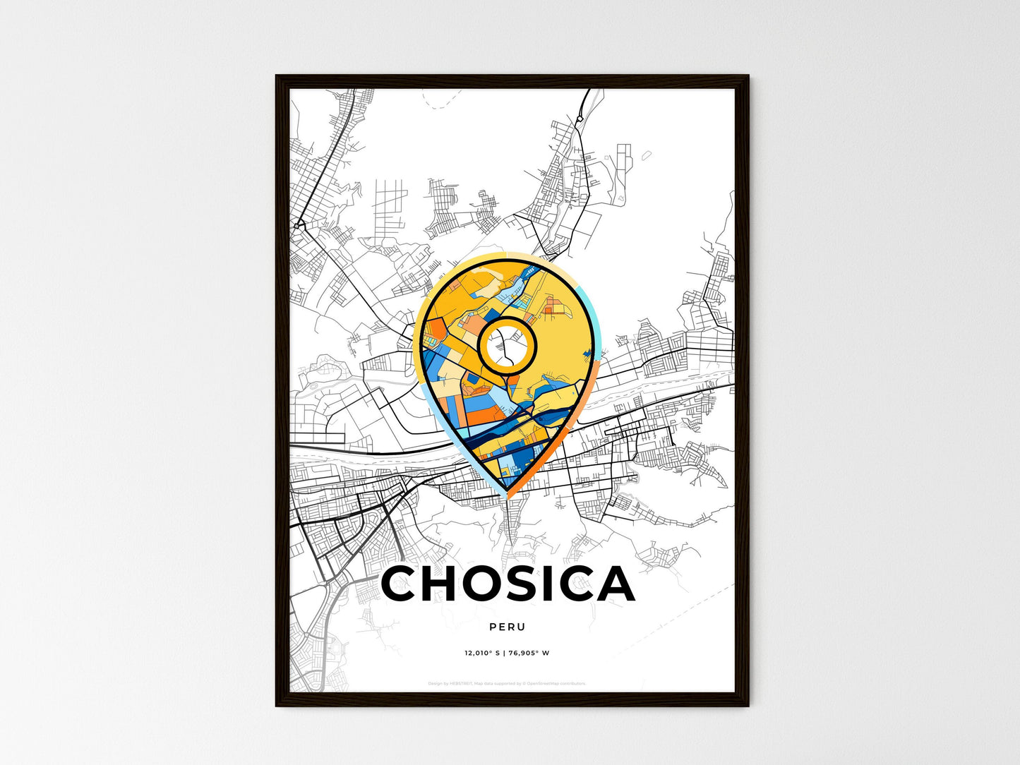CHOSICA PERU minimal art map with a colorful icon. Where it all began, Couple map gift. Style 1