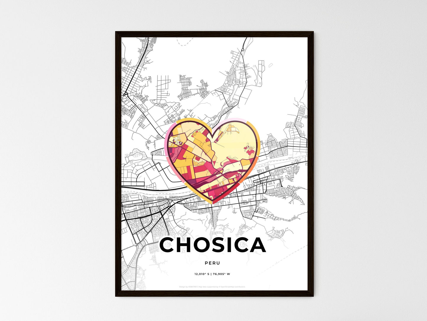 CHOSICA PERU minimal art map with a colorful icon. Where it all began, Couple map gift. Style 2