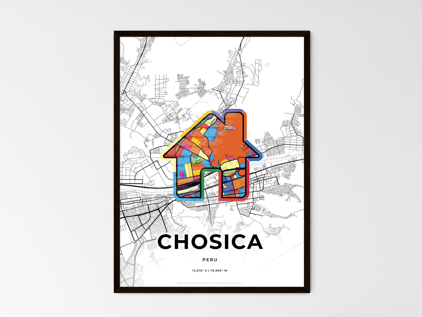 CHOSICA PERU minimal art map with a colorful icon. Where it all began, Couple map gift. Style 3