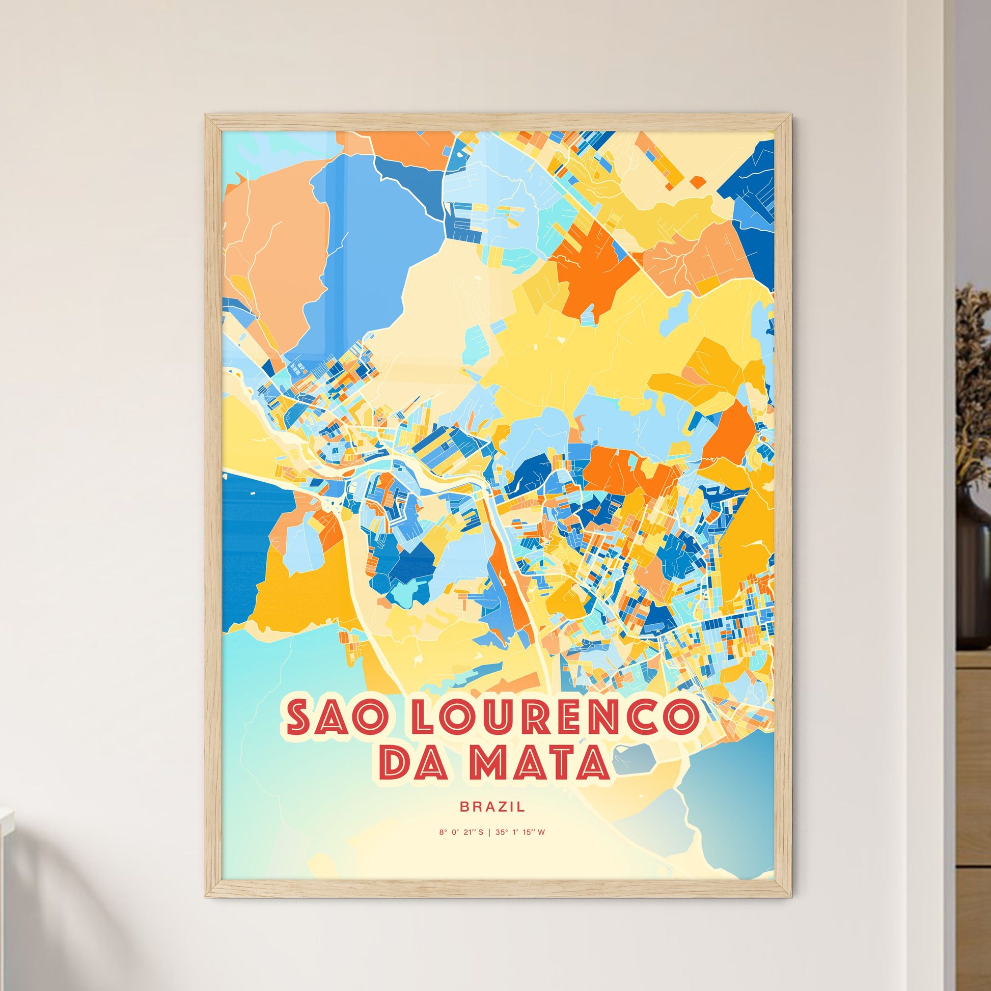 Colorful SAO LOURENCO DA MATA BRAZIL Fine Art Map Blue Orange