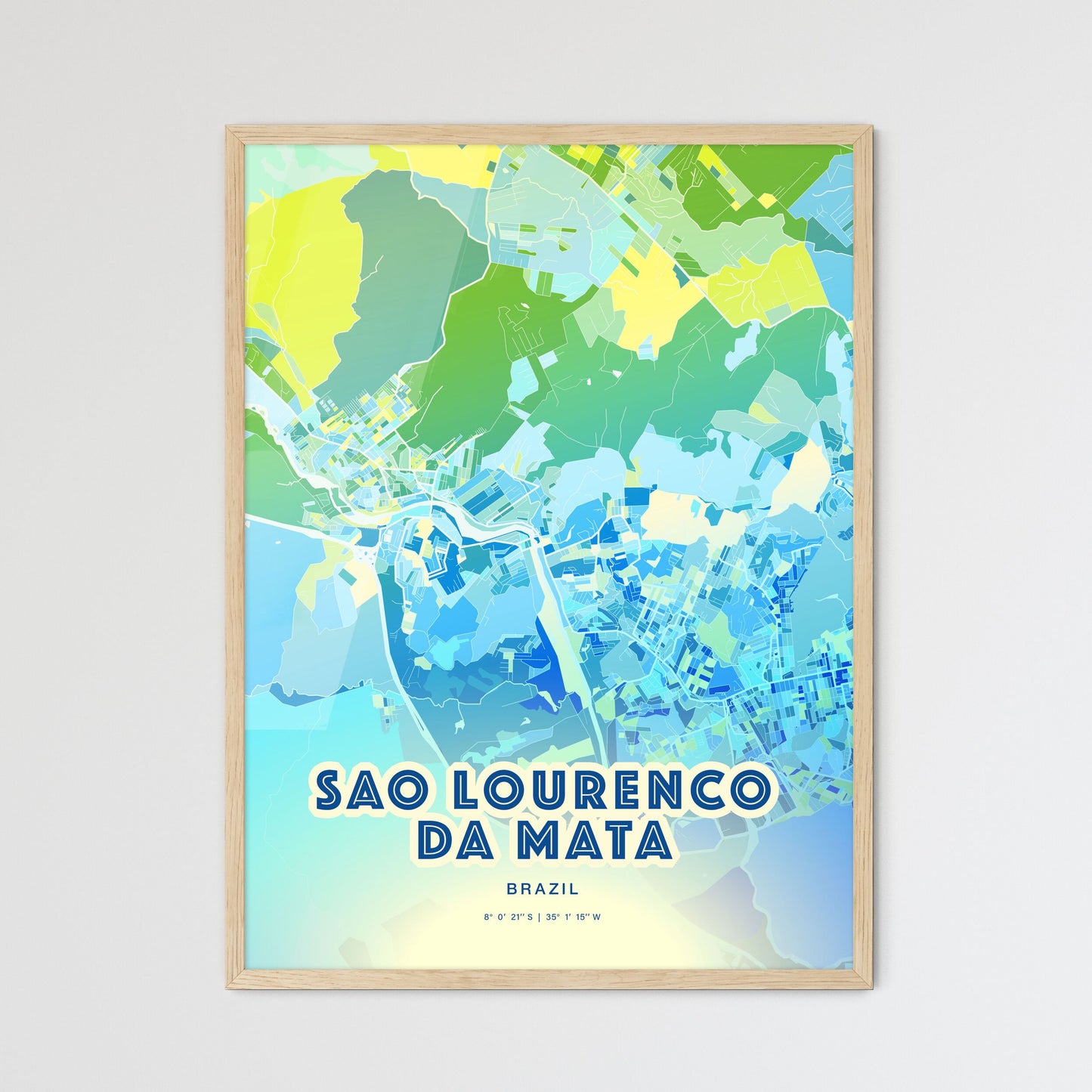 Colorful SAO LOURENCO DA MATA BRAZIL Fine Art Map Cool Blue