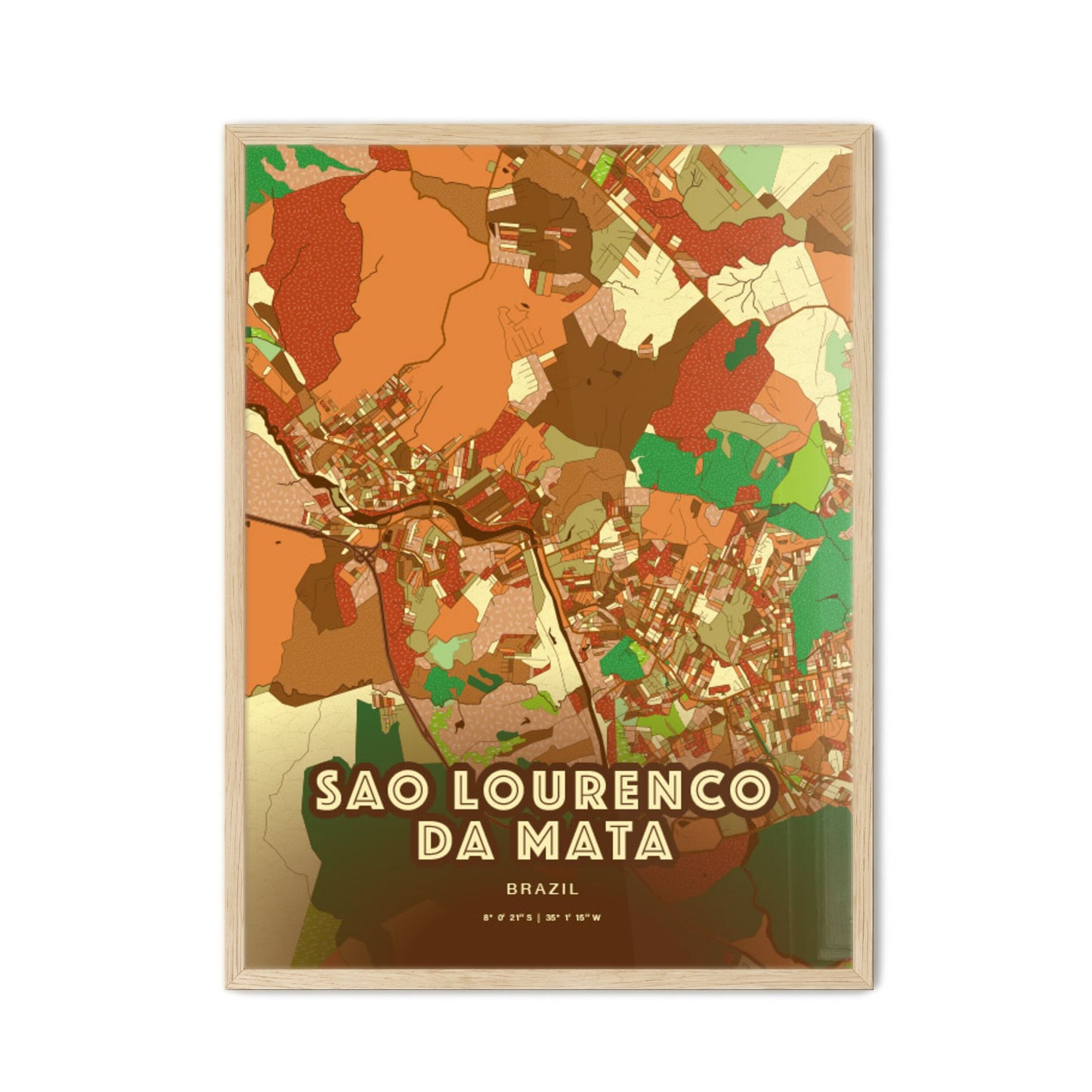 Colorful SAO LOURENCO DA MATA BRAZIL Fine Art Map Farmhouse