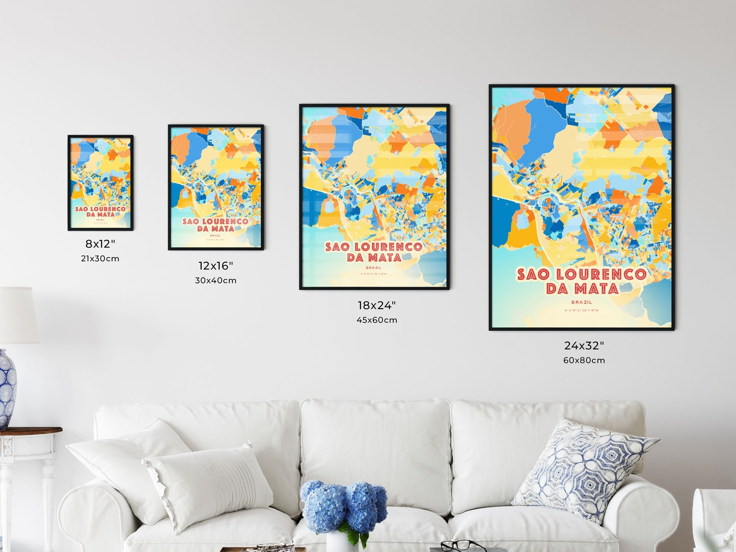 Colorful SAO LOURENCO DA MATA BRAZIL Fine Art Map Blue Orange