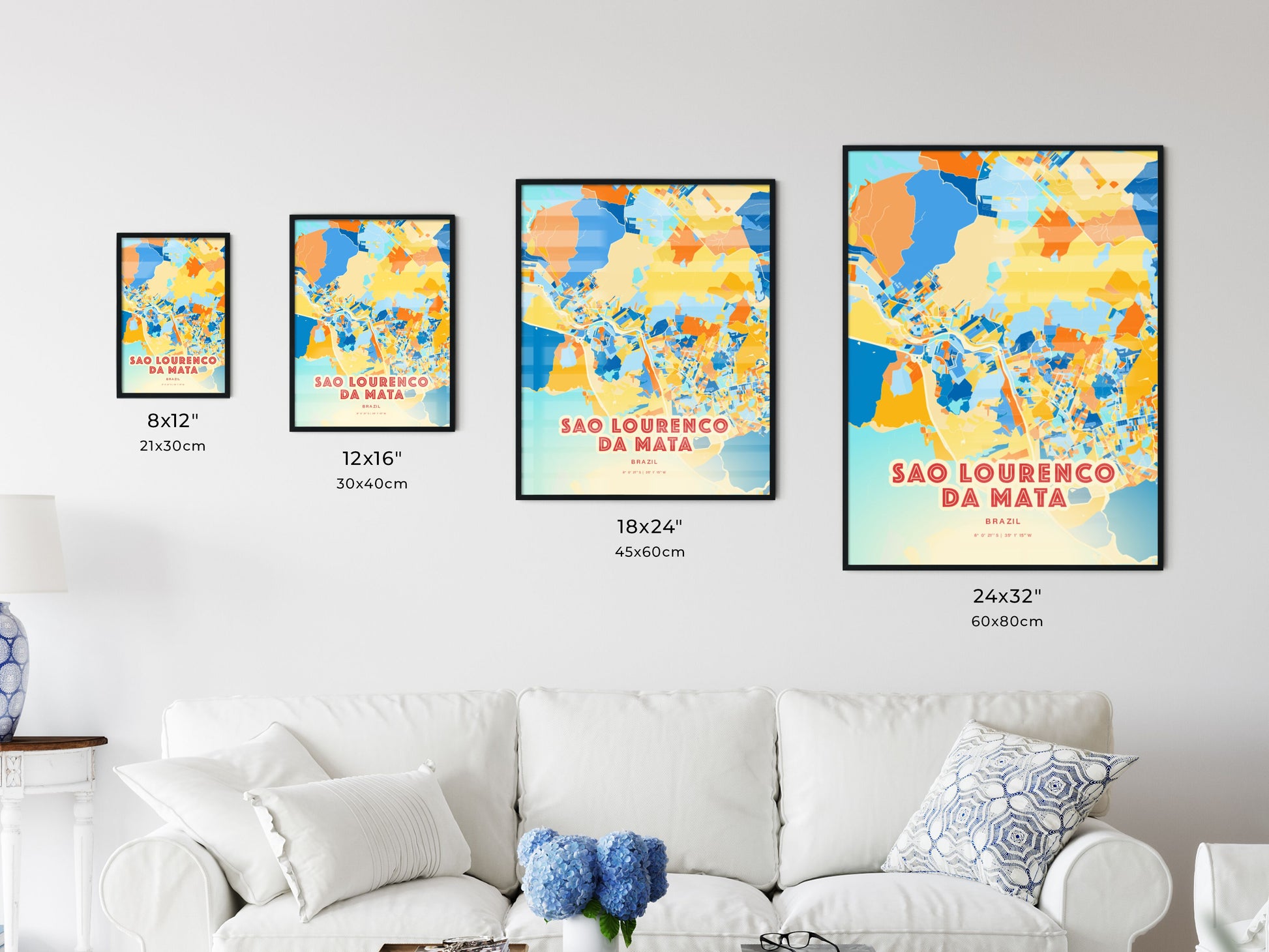 Colorful SAO LOURENCO DA MATA BRAZIL Fine Art Map Blue Orange