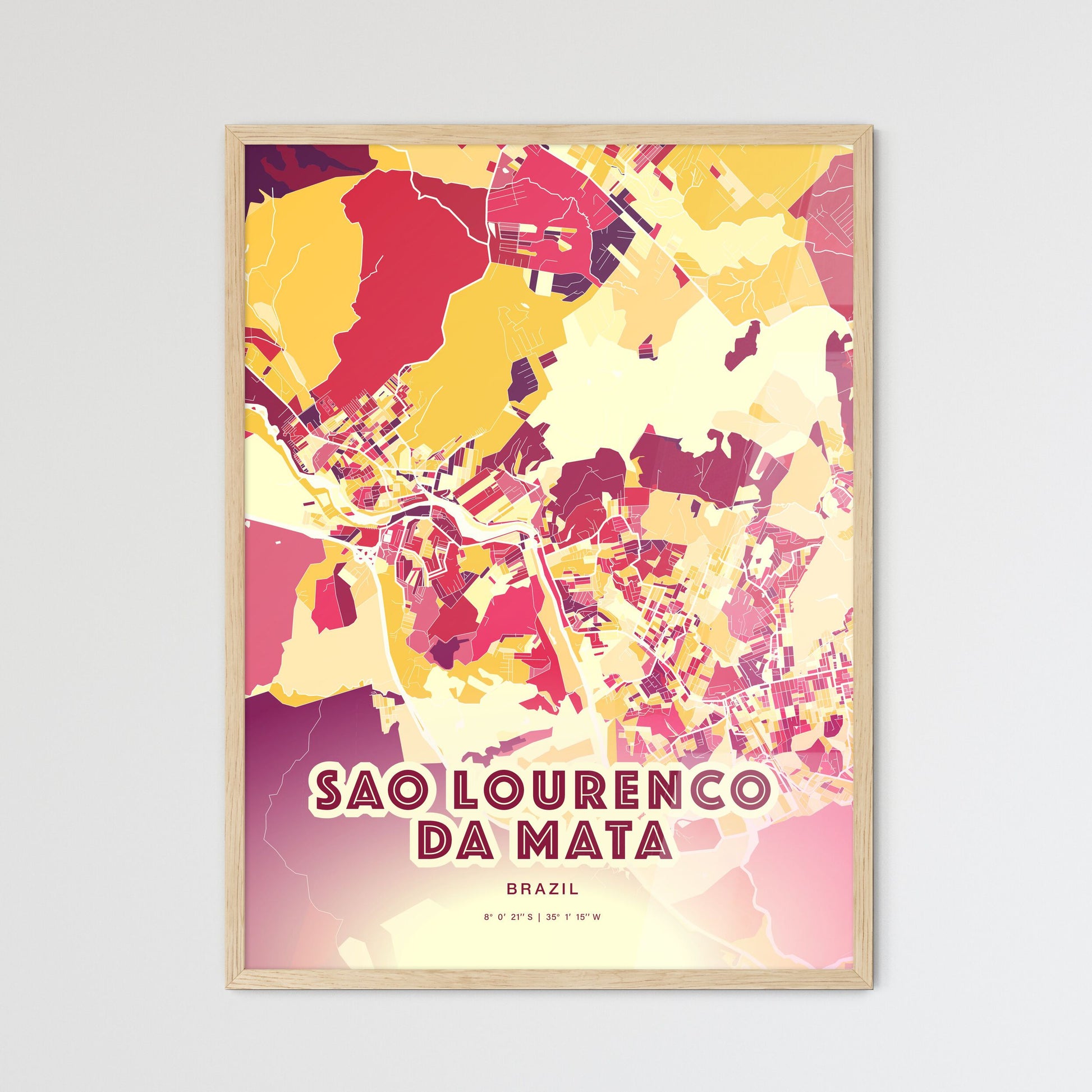 Colorful SAO LOURENCO DA MATA BRAZIL Fine Art Map Hot Red