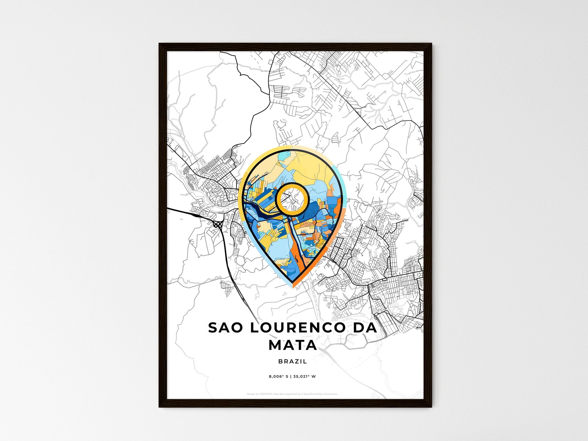 Sao Lourenco Da Mata Brazil wedding art map with pointer icon
