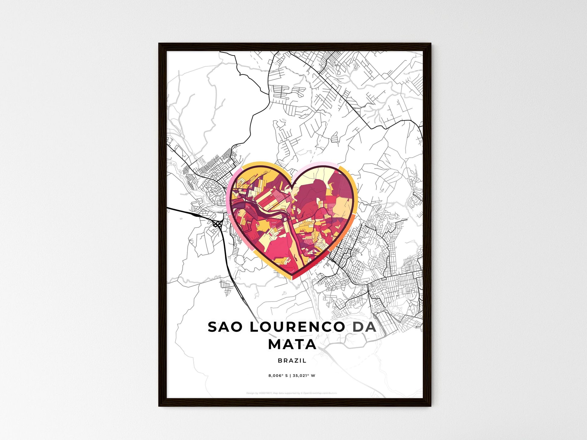 Sao Lourenco Da Mata Brazil wedding art map with heart icon