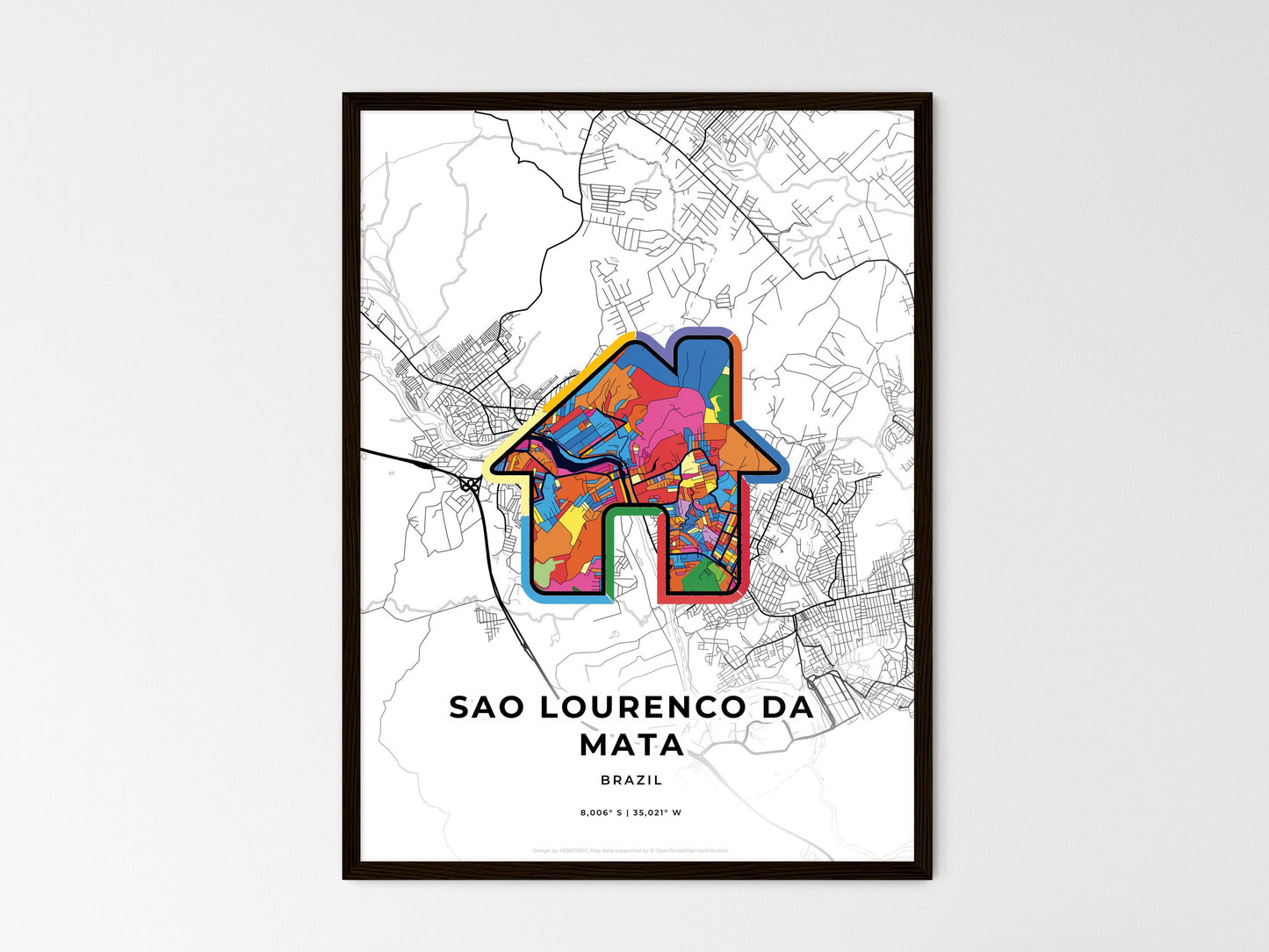 Sao Lourenco Da Mata Brazil wedding art map with home icon