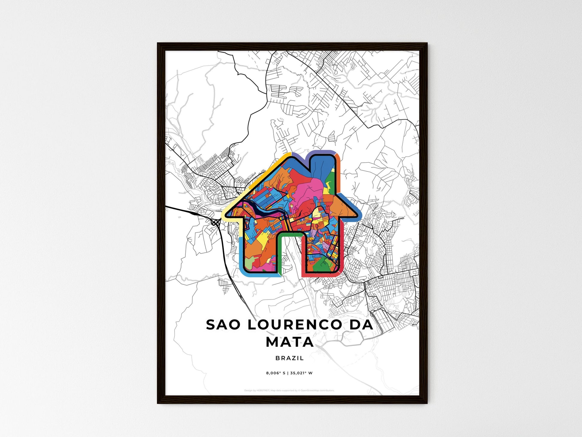 Sao Lourenco Da Mata Brazil wedding art map with home icon