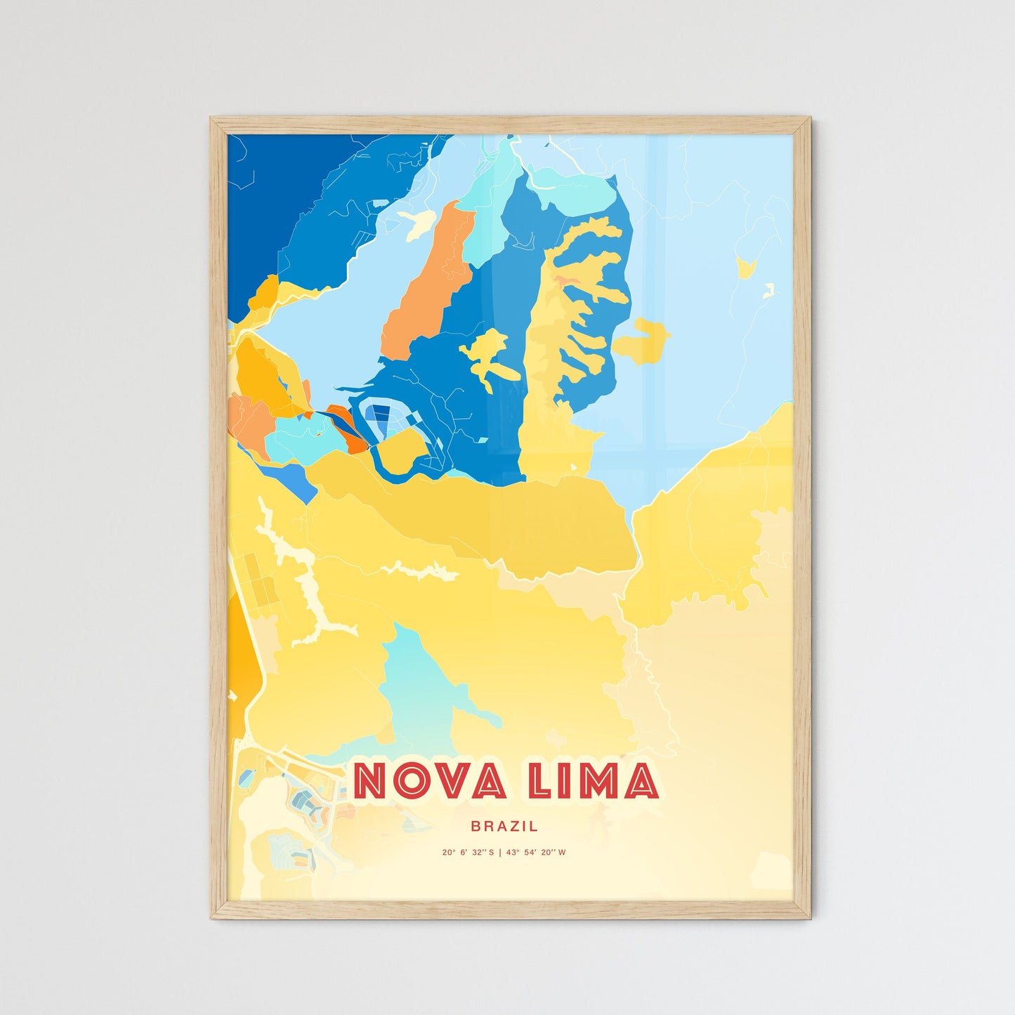 Colorful NOVA LIMA BRAZIL Fine Art Map Blue Orange