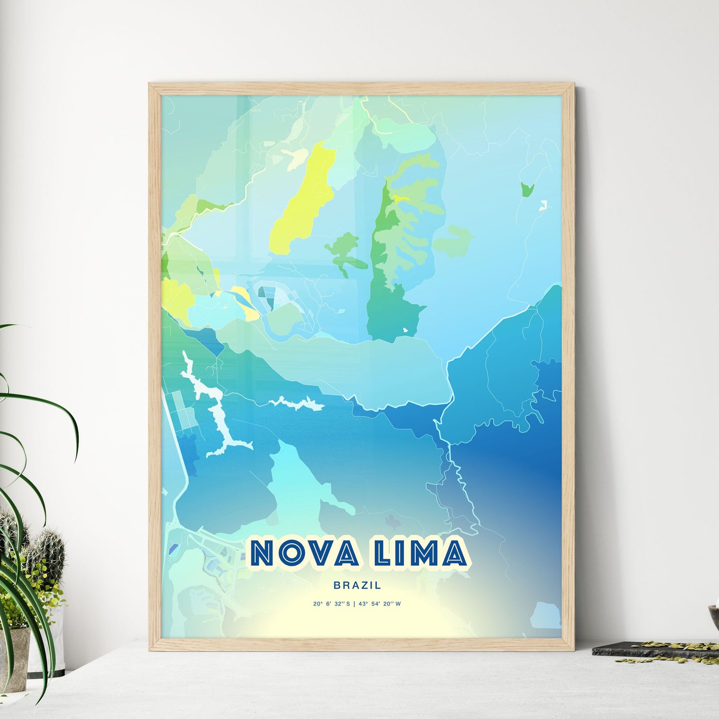 Colorful NOVA LIMA BRAZIL Fine Art Map Cool Blue